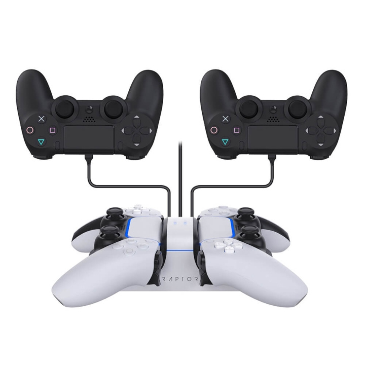 RAPTOR Laddare för Handkontroll Dual PS4/PS5 i gruppen HEMELEKTRONIK / Spelkonsoler & Tillbehör / Sony PlayStation 5 hos TP E-commerce Nordic AB (C00839)