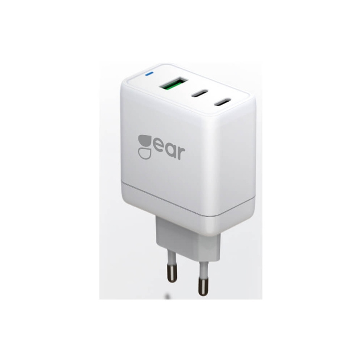 GEAR Laddare GAN 220V 2xUSB-C + 1xUSB-A PD/PPS 65W Vit i gruppen SMARTPHONE & SURFPLATTOR / Laddare & Kablar / Väggladdare / Väggladdare Typ C hos TP E-commerce Nordic AB (C02242)