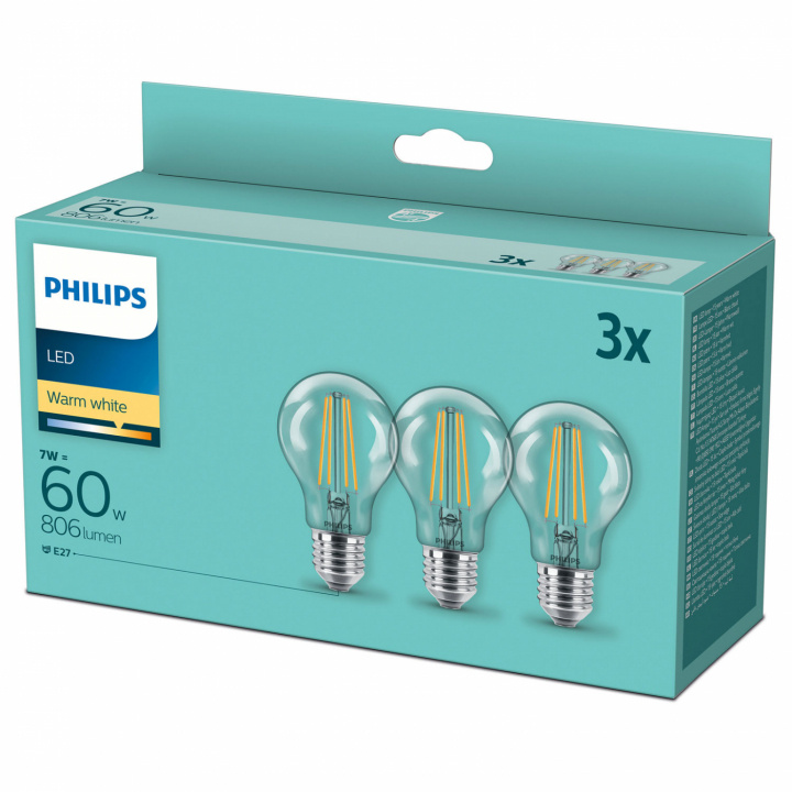 Philips 3-pack LED E27 Normal Klar 60W 806lm i gruppen HEMELEKTRONIK / Belysning / LED-lampor hos TP E-commerce Nordic AB (C02847)