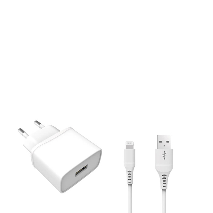 GEAR Laddare 220V 1xUSB 1A Vit Lightning Kabel 1m MFI i gruppen SMARTPHONE & SURFPLATTOR / Laddare & Kablar / Väggladdare / Väggladdare Lightning hos TP E-commerce Nordic AB (C03732)