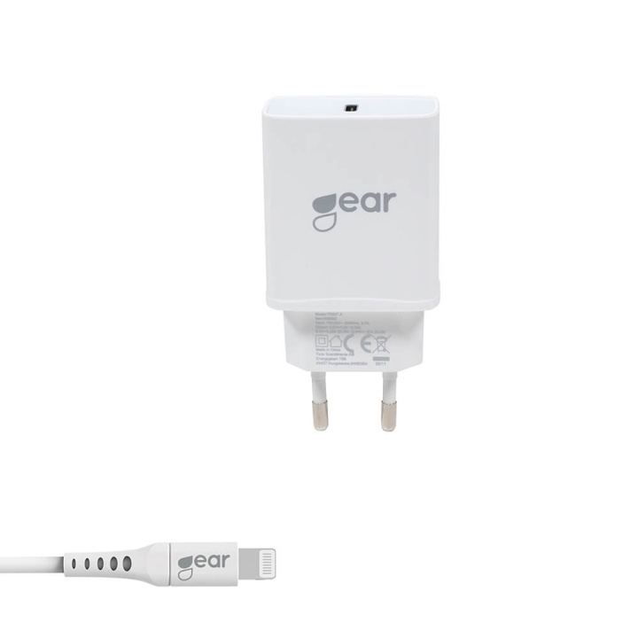 GEAR Laddare 220V 1xUSB-C PD 30W Kabel Lightning till USB-C i gruppen SMARTPHONE & SURFPLATTOR / Laddare & Kablar / Väggladdare / Väggladdare Typ C hos TP E-commerce Nordic AB (C03931)