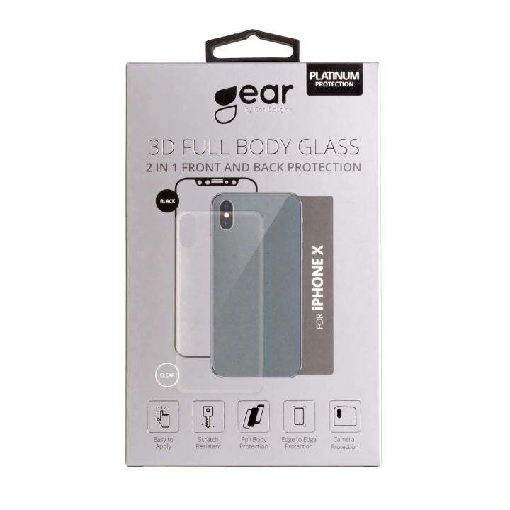 Gear Härdat Glas 3D 2in1 Front & Back iPhoneX Edge to Edge Svart med Klar baksida i gruppen SMARTPHONE & SURFPLATTOR / Mobilskydd / Apple / iPhone X/XS / Skärmskydd hos TP E-commerce Nordic AB (C04217)