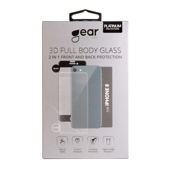 Gear Härdat Glas 3D 2in1 Front & Back iPhone8 Edge to Edge Svart med Klar baksida i gruppen SMARTPHONE & SURFPLATTOR / Mobilskydd / Apple / iPhone 8 / Skärmskydd hos TP E-commerce Nordic AB (C04218)