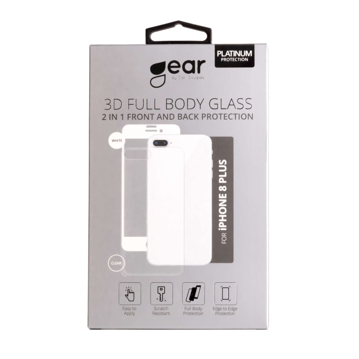 Gear Härdat Glas 3D 2in1 Front & Back iPhone8 Plus Edge to Edge Vit med Klar baksida i gruppen SMARTPHONE & SURFPLATTOR / Mobilskydd / Apple / iPhone 8 Plus / Skärmskydd hos TP E-commerce Nordic AB (C04221)