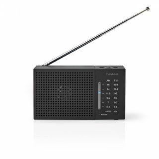 Nedis FM-radio | Portabel design | AM / FM | Batteridriven | Analog | 1.5 W | Svart Vit Skärm | Hörlursuttag | IP20 | Svart