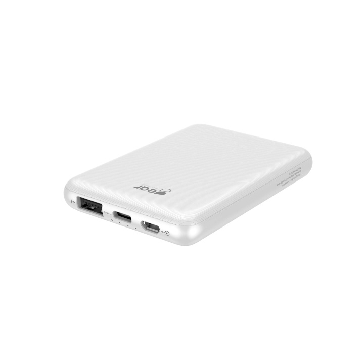 GEAR Powerbank 5000mAh LiPolymer Ultracompact 2A 1xUSB-C 1xUSB-A 1xMicroUSB Vit i gruppen SMARTPHONE & SURFPLATTOR / Laddare & Kablar / Powerbanks hos TP E-commerce Nordic AB (C04448)