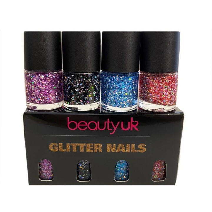 BeautyUK Beauty UK Glitter Nails Polish Set 4x9ml i gruppen SKÖNHET & HÄLSA / Manikyr/Pedikyr / Nagellack hos TP E-commerce Nordic AB (C04546)