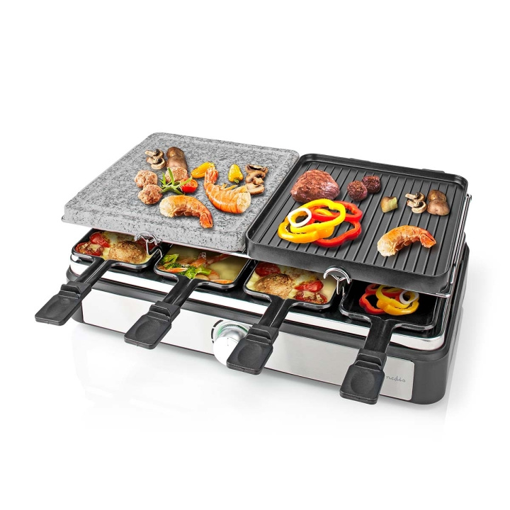 Nedis Gourmet / Raclette | Grill / Sten | 8 Personer | Spatel | Temperaturinställning | Non-stick beläggning | Rektangel i gruppen HEM, HUSHÅLL & TRÄDGÅRD / Hushållsmaskiner / Brödrostar & Bordsgrillar / Bordsgrillar & Raclette hos TP E-commerce Nordic AB (C04616)