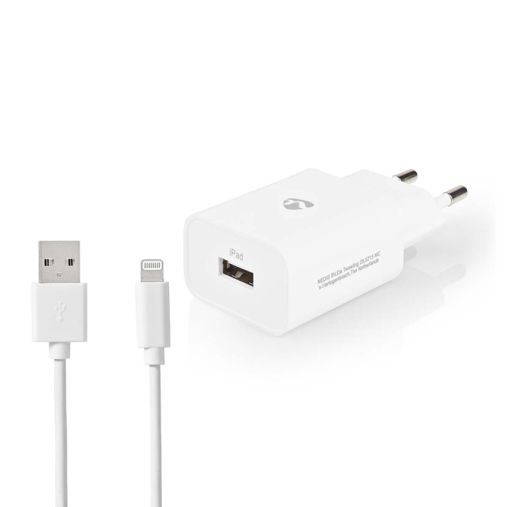 Nedis Väggladdare | 12 W | Snabbladdnings funktion | 1x 2.4 A A | Antal utgångar: 1 | USB-A | Lightning 8-Pin (Lös) Kabel | 1.00 m | Single Voltage Output | Vit i gruppen SMARTPHONE & SURFPLATTOR / Laddare & Kablar / Väggladdare / Väggladdare Lightning hos TP E-commerce Nordic AB (C05235)