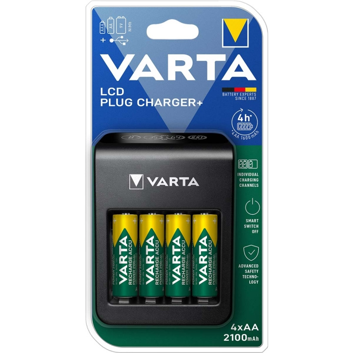 Varta NiMH LCD Plug Charger+ (AA, AAA & 9 Volt) inklusive 4x AA 2100 mAh i gruppen HEMELEKTRONIK / Batterier & Laddare / Batteriladdare hos TP E-commerce Nordic AB (C06481)