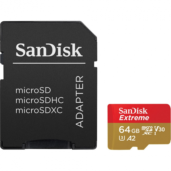 MicroSDXC Extreme 64GB Adapter 170MB/s A2 C10 V30 i gruppen HEMELEKTRONIK / Lagringsmedia / Minneskort / Micro SD/HC/XC hos TP E-commerce Nordic AB (C06659)