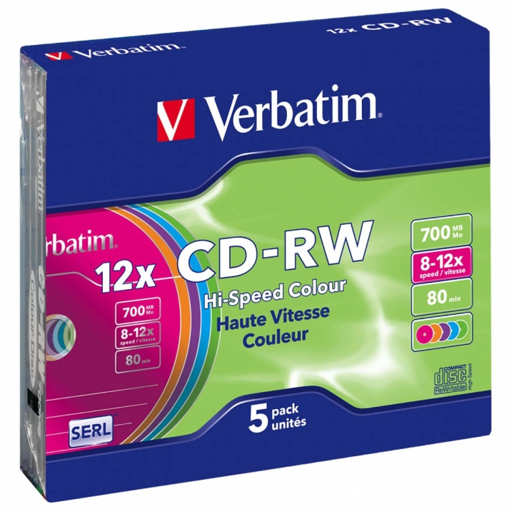 CD-RW 8-12x, 700 MB, blandade färger, 5-Pack i gruppen HEMELEKTRONIK / Lagringsmedia / CD/DVD/BD-skivor / CD-RW hos TP E-commerce Nordic AB (C06764)