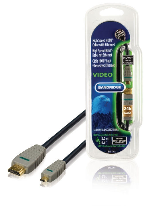 Bandridge High Speed HDMI Kabel med Ethernet HDMI Kontakt - HDMI Micro Hane 2.00 m Blå i gruppen HEMELEKTRONIK / Kablar & Adaptrar / HDMI / Kablar hos TP E-commerce Nordic AB (C06849)