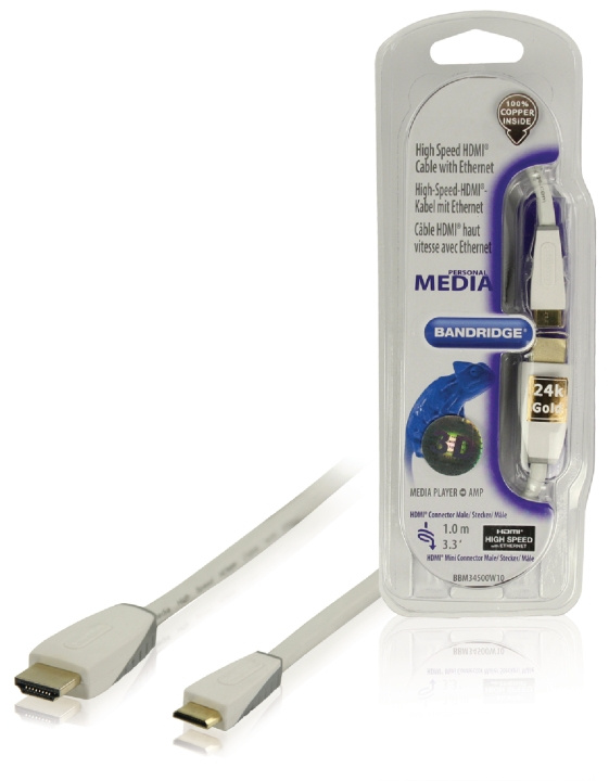 Bandridge High Speed HDMI Kabel med Ethernet HDMI Kontakt - HDMI Mini Hane 1.00 m Vit i gruppen HEMELEKTRONIK / Kablar & Adaptrar / HDMI / Kablar hos TP E-commerce Nordic AB (C06871)