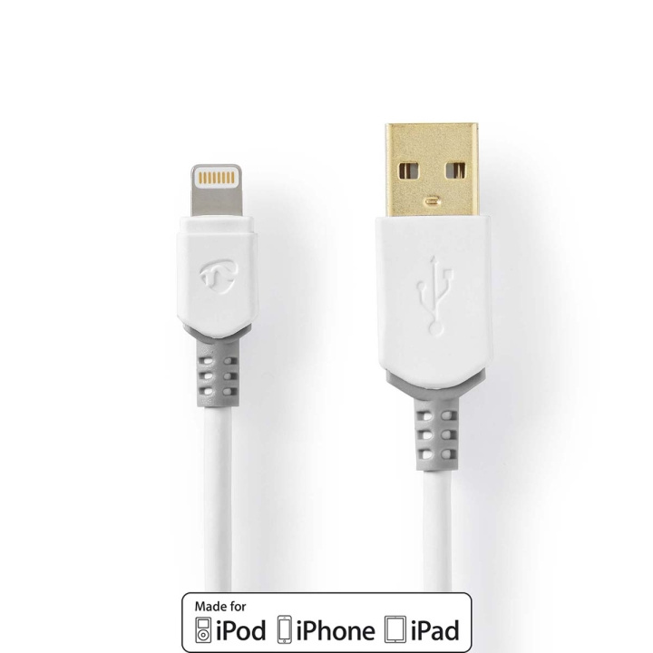Nedis Lightning Kabel | USB 2.0 | Apple Lightning, 8-stifts | USB-A Hane | 480 Mbps | Guldplaterad | 2.00 m | Rund | PVC | Grå / Vit | Låda i gruppen SMARTPHONE & SURFPLATTOR / Laddare & Kablar / Kablar / Kablar Lightning hos TP E-commerce Nordic AB (C06964)