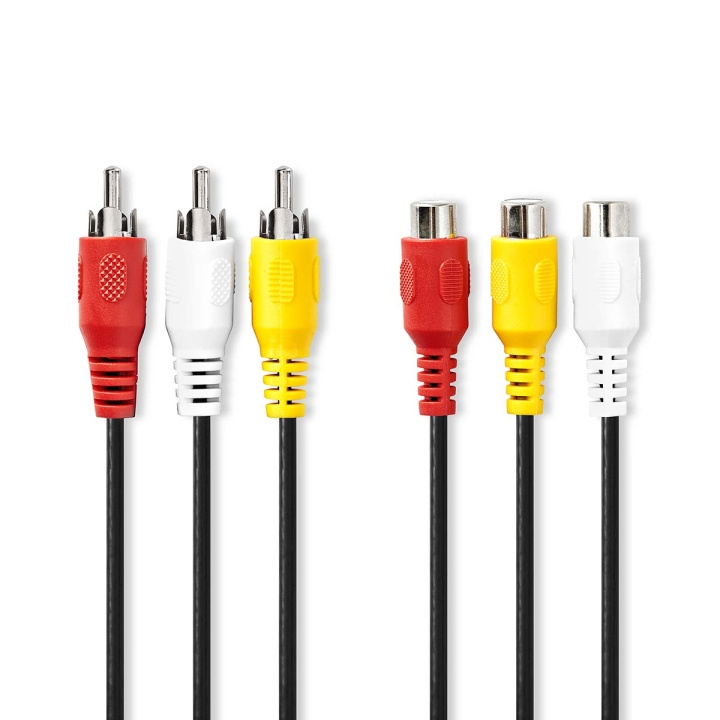 Nedis Komposit videokabel | 3x RCA Hane | 3x RCA Hona | Nickelplaterad | 480p | 2.00 m | Rund | PVC | Svart | Kuvert i gruppen HEMELEKTRONIK / Kablar & Adaptrar / RCA-kablar & adaptrar / Kablar hos TP E-commerce Nordic AB (C07388)