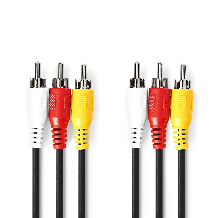 Nedis Komposit videokabel | 3x RCA Hane | 3x RCA Hane | Nickelplaterad | 480p | 5.00 m | Rund | PVC | Svart | Kuvert i gruppen HEMELEKTRONIK / Kablar & Adaptrar / RCA-kablar & adaptrar / Kablar hos TP E-commerce Nordic AB (C07399)