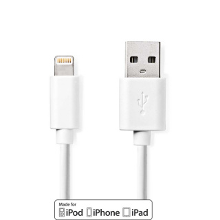 Nedis Lightning Kabel | USB 2.0 | Apple Lightning, 8-stifts | USB-A Hane | 480 Mbps | Nickelplaterad | 2.00 m | Rund | PVC | Vit | Låda