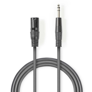 Nedis Balanserad ljudkabel | XLR 3-stifts hane | 6.35 mm Hane | Nickelplaterad | 3.00 m | Rund | PVC | Mörkgrå | Kartonghylsa