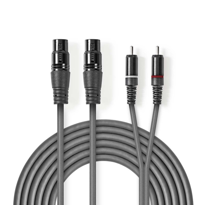 Nedis Balanserad ljudkabel | 2x XLR 3-Pin Hona | 2x RCA Hane | Nickelplaterad | 1.50 m | Rund | PVC | Mörkgrå | Kartonghylsa i gruppen HEMELEKTRONIK / Kablar & Adaptrar / Ljud Analog / Adaptrar hos TP E-commerce Nordic AB (C07568)