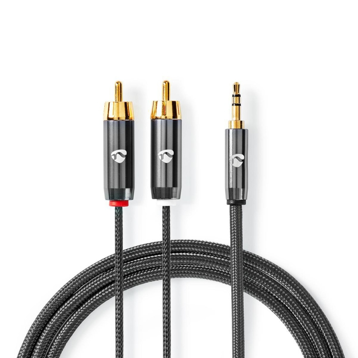 Nedis Stereoljudkabel | 3.5 mm Hane | 2x RCA Hane | Guldplaterad | 1.00 m | Rund | Grå / Grått Med Metall | Kartong med täckt fönster i gruppen HEMELEKTRONIK / Ljud & Bild / Högtalare & Tillbehör / Tillbehör hos TP E-commerce Nordic AB (C07790)