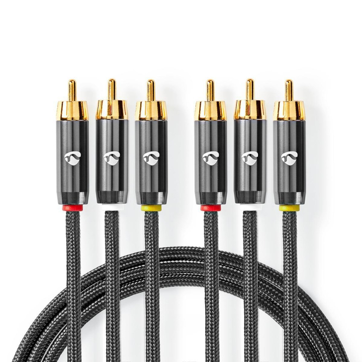 Nedis Komposit videokabel | 3x RCA Hane | 3x RCA Hane | Guldplaterad | 480p | 2.00 m | Rund | Bomull | Antracit / Grått Med Metall | Kartong med täckt fönster i gruppen HEMELEKTRONIK / Kablar & Adaptrar / RCA-kablar & adaptrar / Kablar hos TP E-commerce Nordic AB (C07806)