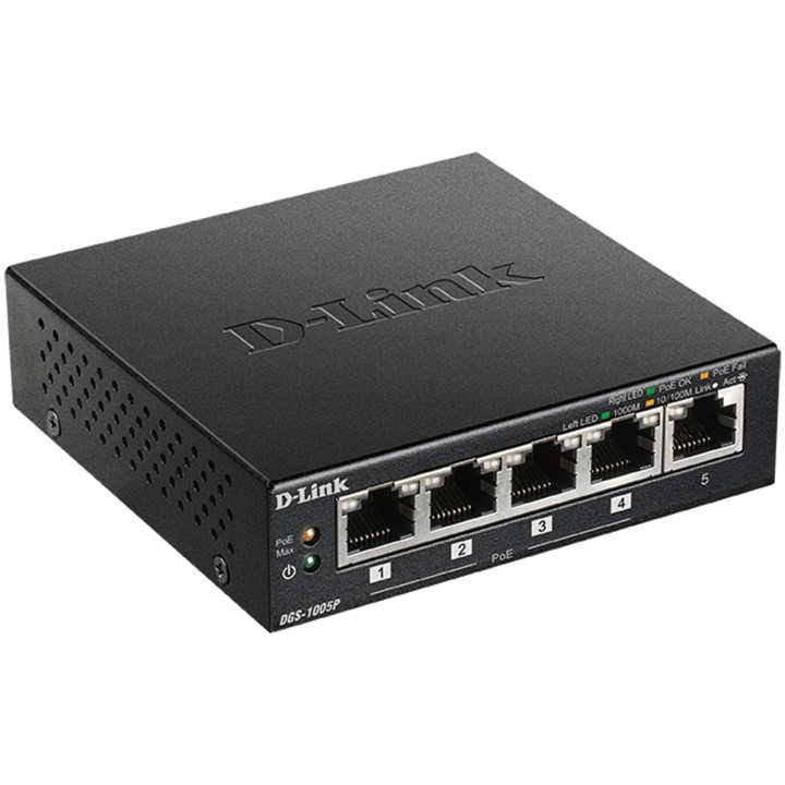 D-Link DGS-1005P 5-Port Gigabit PoE+ Switch i gruppen DATORER & KRINGUTRUSTNING / Nätverk / Switchar hos TP E-commerce Nordic AB (C08621)