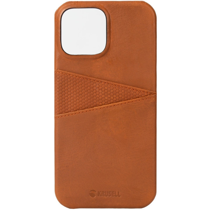 Krusell Leather CardCover iPhone 13 Mini Cognac i gruppen SMARTPHONE & SURFPLATTOR / Mobilskydd / Apple / iPhone 13 Mini / Skal hos TP E-commerce Nordic AB (C08792)