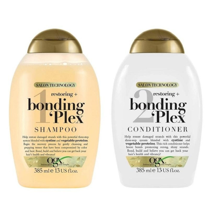 OGX Restoring + Bonding Plex Shampoo 350ml + Conditioner 350ml i gruppen SKÖNHET & HÄLSA / Hår & Styling / Hårvårdsprodukter / Schampo hos TP E-commerce Nordic AB (C11464)