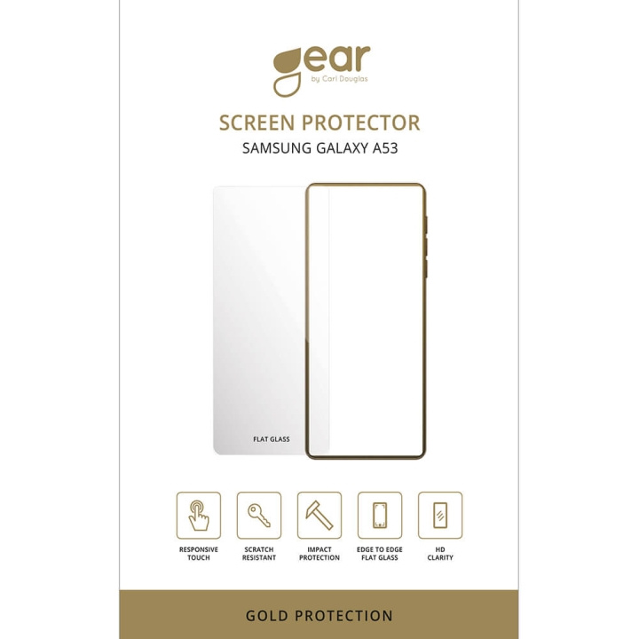 Gear Glass Prot. Flat Case Friendly 2.5D GOLD Samsung Galaxy A53 5G i gruppen SMARTPHONE & SURFPLATTOR / Mobilskydd / Samsung hos TP E-commerce Nordic AB (C11831)