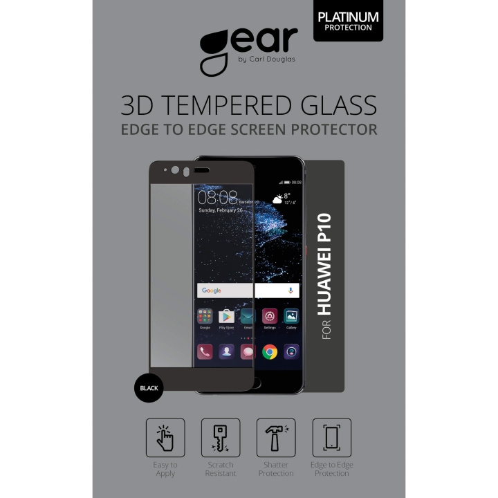 GEAR Härdat Glas 3D Full Cover Svart Huawei P10 i gruppen SMARTPHONE & SURFPLATTOR / Mobilskydd / Huawei hos TP E-commerce Nordic AB (C12385)