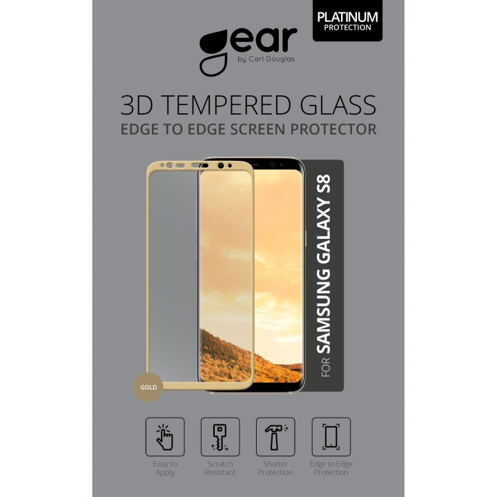 GEAR Härdat Glas 3D Full Cover Guld Samsung S8 i gruppen SMARTPHONE & SURFPLATTOR / Mobilskydd / Samsung hos TP E-commerce Nordic AB (C12388)
