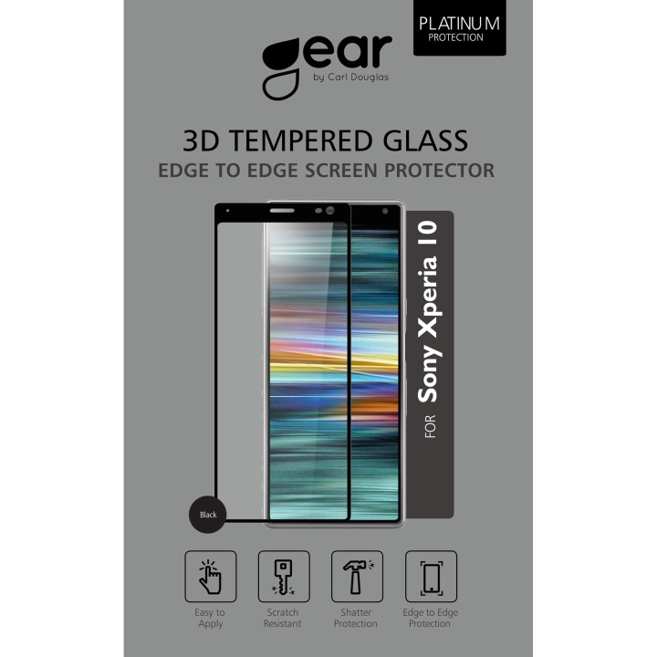 GEAR Härdat Glas 3D Full Cover Black Sony Xperia 10 i gruppen SMARTPHONE & SURFPLATTOR / Mobilskydd / Sony hos TP E-commerce Nordic AB (C12415)