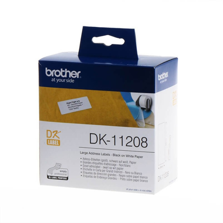 Brother Etiketter DK11208 38x90mm Svart på Vit i gruppen DATORER & KRINGUTRUSTNING / Skrivare & Tillbehör / Skrivare / Etikettsskrivare Zebra & Brother hos TP E-commerce Nordic AB (C12639)