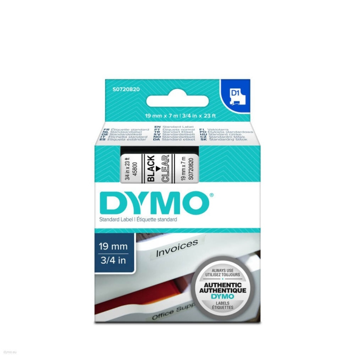 dymo Färgband S0720820 45800 19mm Svart på Transparent i gruppen DATORER & KRINGUTRUSTNING / Skrivare & Tillbehör / Skrivare / Märkmaskiner & Tillbehör / Tejp hos TP E-commerce Nordic AB (C12704)