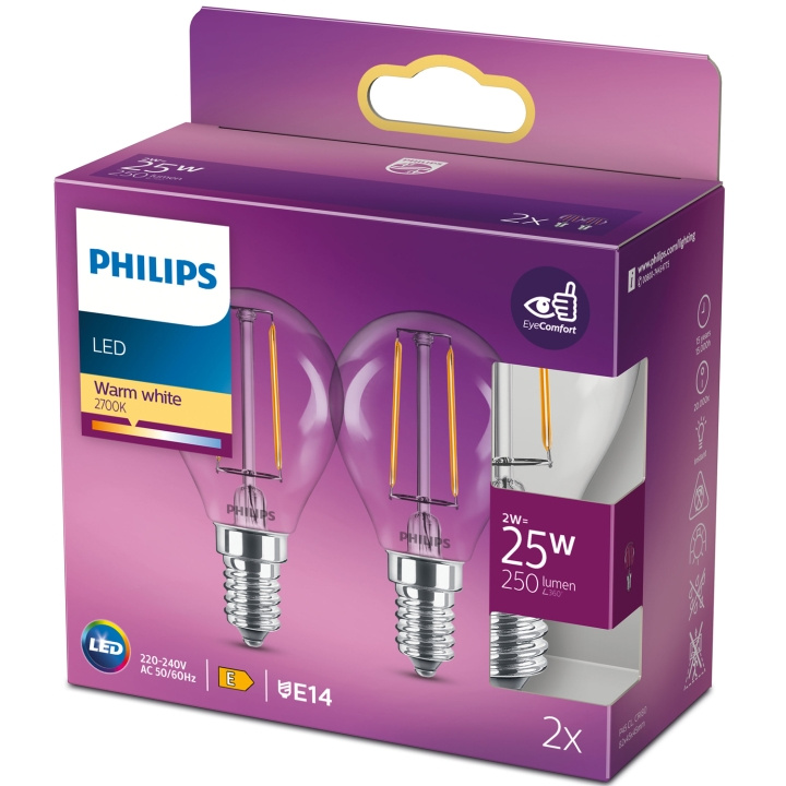 Philips 2-pack LED E14 Klot 2W (25W) Klar 250lm i gruppen HEMELEKTRONIK / Belysning / LED-lampor hos TP E-commerce Nordic AB (C13203)