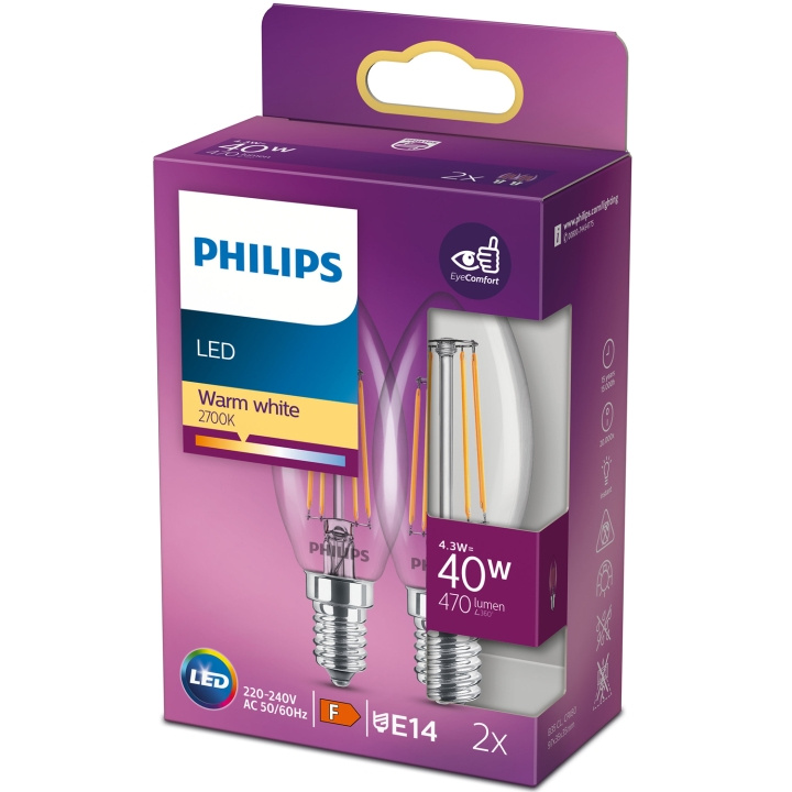 Philips 2-pack LED E14 Kron 4,3W (40W) Klar 470lm i gruppen HEMELEKTRONIK / Belysning / LED-lampor hos TP E-commerce Nordic AB (C13205)