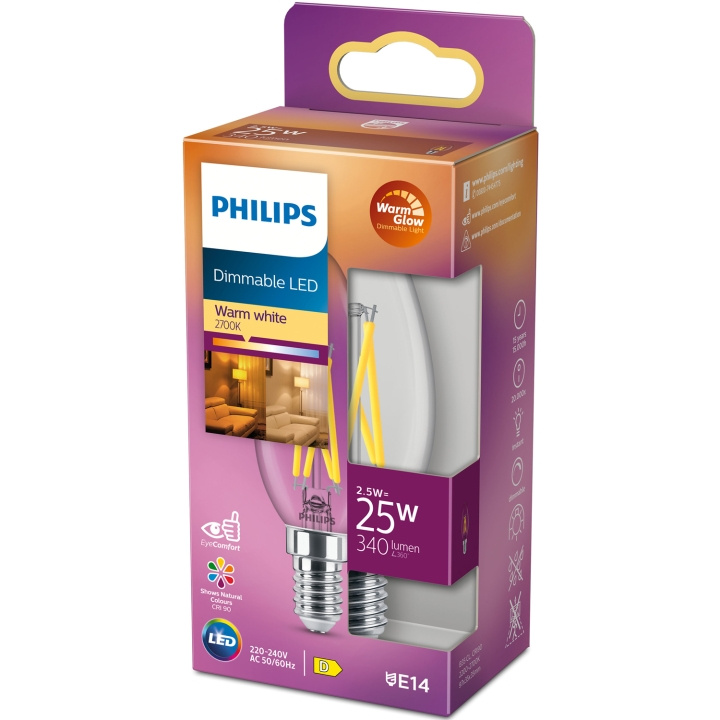 Philips LED E14 Kron 2,5W (25W) Klar Dim WarmGlow 340 i gruppen HEMELEKTRONIK / Belysning / LED-lampor hos TP E-commerce Nordic AB (C13209)