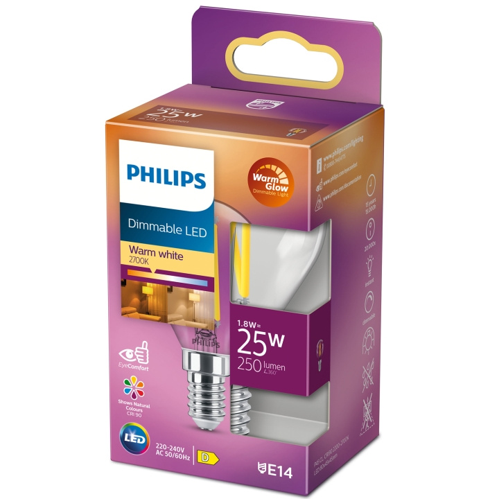Philips LED E14 Klot 2,5W (25W) Klar Dim WarmGlow 340 lm i gruppen HEMELEKTRONIK / Belysning / LED-lampor hos TP E-commerce Nordic AB (C13210)