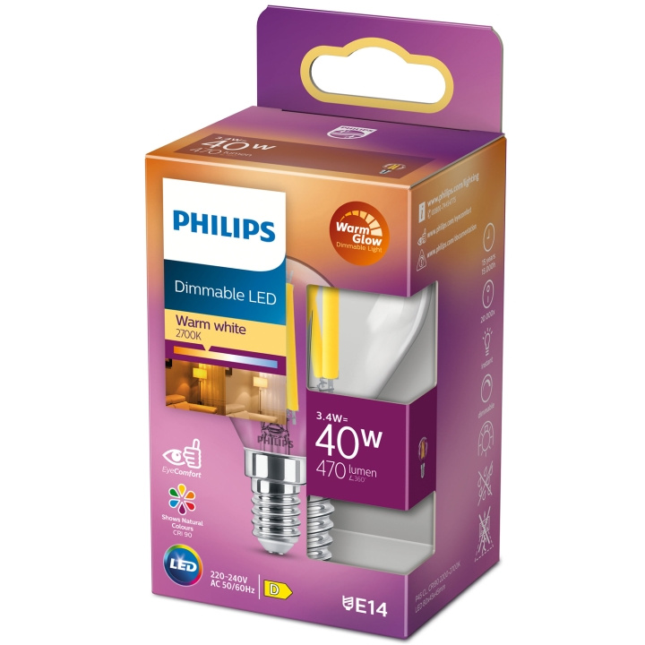 Philips LED E14 Klot 3,4W (40W) Klar Dim WarmGlow 470 i gruppen HEMELEKTRONIK / Belysning / LED-lampor hos TP E-commerce Nordic AB (C13213)