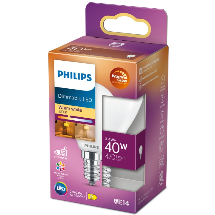 Philips LED E14 Klot 3,4W (40W) Frost Dim WarmGl 470 i gruppen HEMELEKTRONIK / Belysning / LED-lampor hos TP E-commerce Nordic AB (C13214)