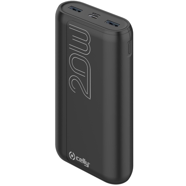 Celly PowerBank 20.000 mAh 20W PD Svart i gruppen SMARTPHONE & SURFPLATTOR / Laddare & Kablar / Powerbanks hos TP E-commerce Nordic AB (C13592)