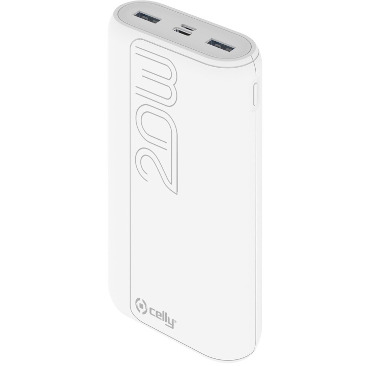 Celly PowerBank 20.000 mAh 20W PD Vit i gruppen SMARTPHONE & SURFPLATTOR / Laddare & Kablar / Powerbanks hos TP E-commerce Nordic AB (C13593)