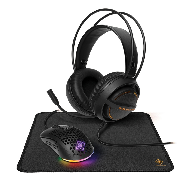 deltaco_gaming Kit 3-in-1 Headset Mouse Mousepad, black with LEDs i gruppen DATORER & KRINGUTRUSTNING / Möss & Tangentbord / Tangentbord / Paket hos TP E-commerce Nordic AB (C13822)