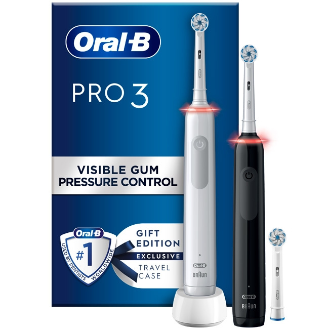 Oral-B Pro3 3900N Sensi UltraThin Duo, White + Black unit i gruppen SKÖNHET & HÄLSA / Munvård / Eltandborstar hos TP E-commerce Nordic AB (C14160)