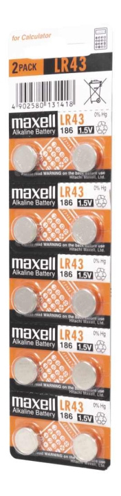 Maxell LR43 1.5V alkaline battery, 10-pack i gruppen HEMELEKTRONIK / Batterier & Laddare / Batterier / Knappcell hos TP E-commerce Nordic AB (C14527)
