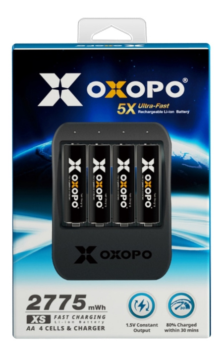 oxopo Li-Ion 4xAA Battery 1850mAh w/charger i gruppen HEMELEKTRONIK / Batterier & Laddare / Batterier / AA hos TP E-commerce Nordic AB (C14533)