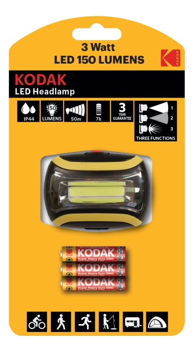 Kodak LED Headlamp, 150lm, 3 modes, 3W single LED, IP44, black i gruppen SPORT, FRITID & HOBBY / Ficklampor & Pannlampor / Ficklampor hos TP E-commerce Nordic AB (C14623)