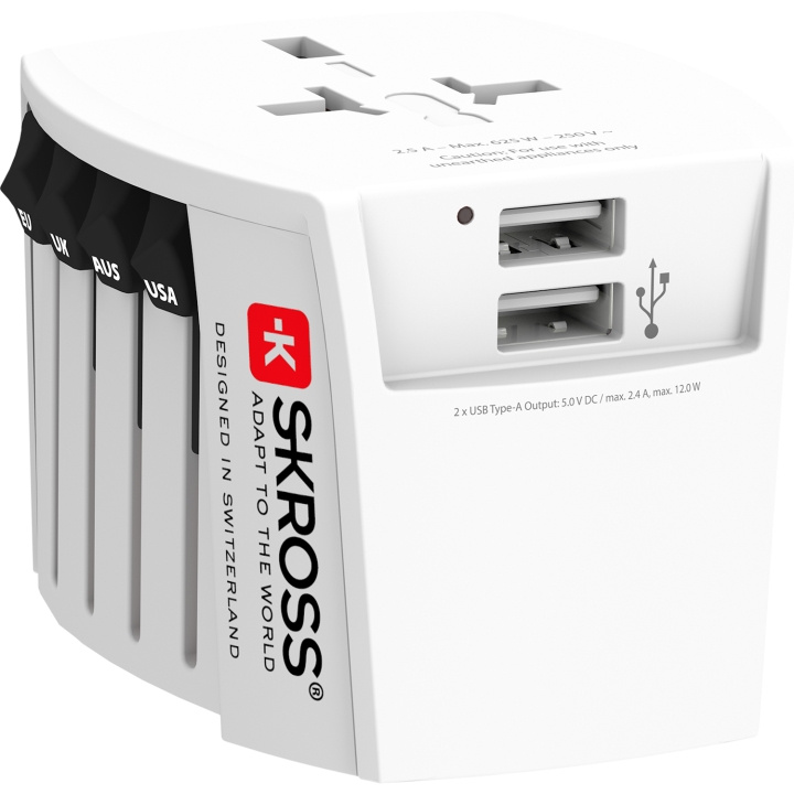 SKROSS World Adapter MUV 2xUSB (2,4A) Vit i gruppen HEM, HUSHÅLL & TRÄDGÅRD / El & Belysning / Reseadaptrar hos TP E-commerce Nordic AB (C15291)