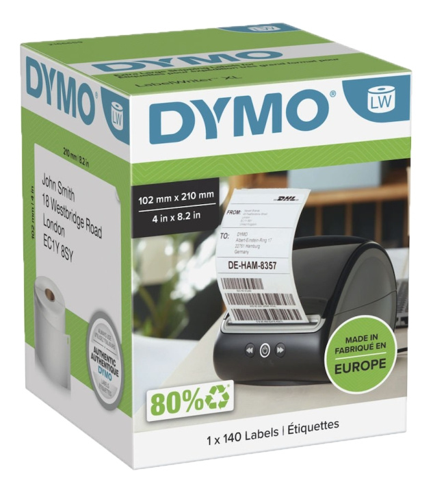 Dymo® LabelWriter 102x210mm, Vit, 1 Rulle x140 Etiketter i gruppen DATORER & KRINGUTRUSTNING / Skrivare & Tillbehör / Skrivare / Märkmaskiner & Tillbehör / Etiketter hos TP E-commerce Nordic AB (C16190)